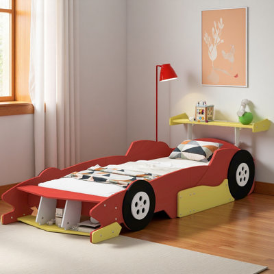 Lit de voiture de course avec garde-corps pour enfants