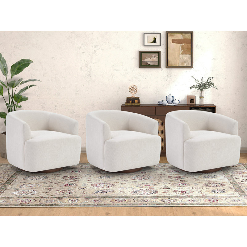 Fauteuil demi-tonneau pivotant de 29,7 po de largeur et moderne avec base en bois, Beige