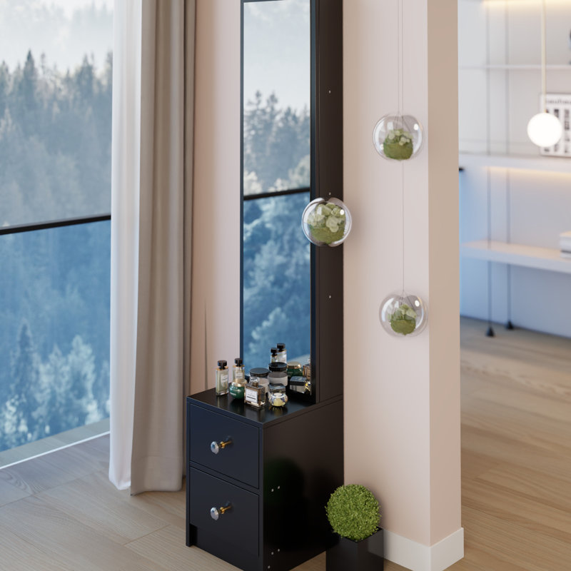 Armoire à miroir 11,8 po x 15,7 po x 63 po pour le corps entier, rangement multi-couches de grande capacité, design américain, noir, idéal pour les armoires décoratives