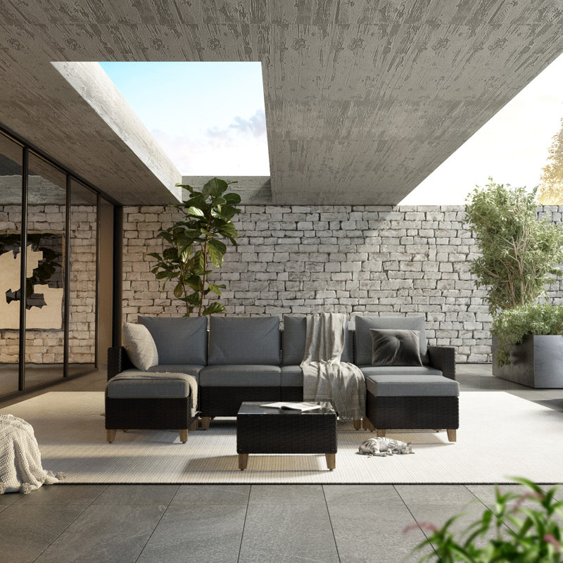 Ensemble de 7 chaises de patio en osier Umeh, Gris