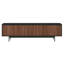 Meuble télé 70 po pour téléviseur de 75 po ou moins avec portes cannelées, rangement et gestion des câbles - Console média Mid-Century moderne grain de bois noir / noyer satiné pour le salon | Whitman-948202710-999190435