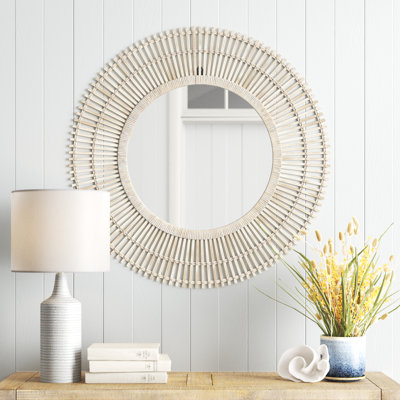 Miroir mural rond en bois de bambou