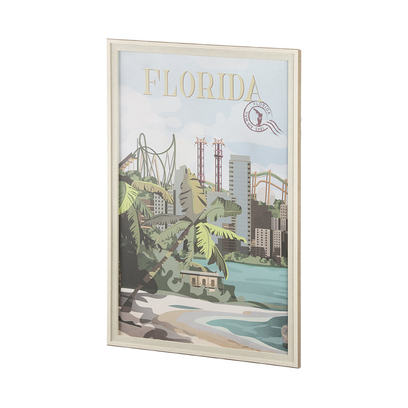 «Florida Go» par Simeng Wang, reproduction d'art encadrée sous verre, H 61,5 po x l 41,5 po x P 1,5 po, Pas de tapis