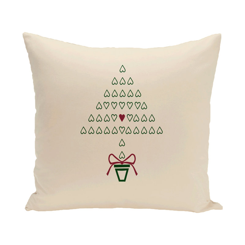 Housse de coussin carrée à imprimé festif et insert, H 26 po x l 26 po, Vert foncé