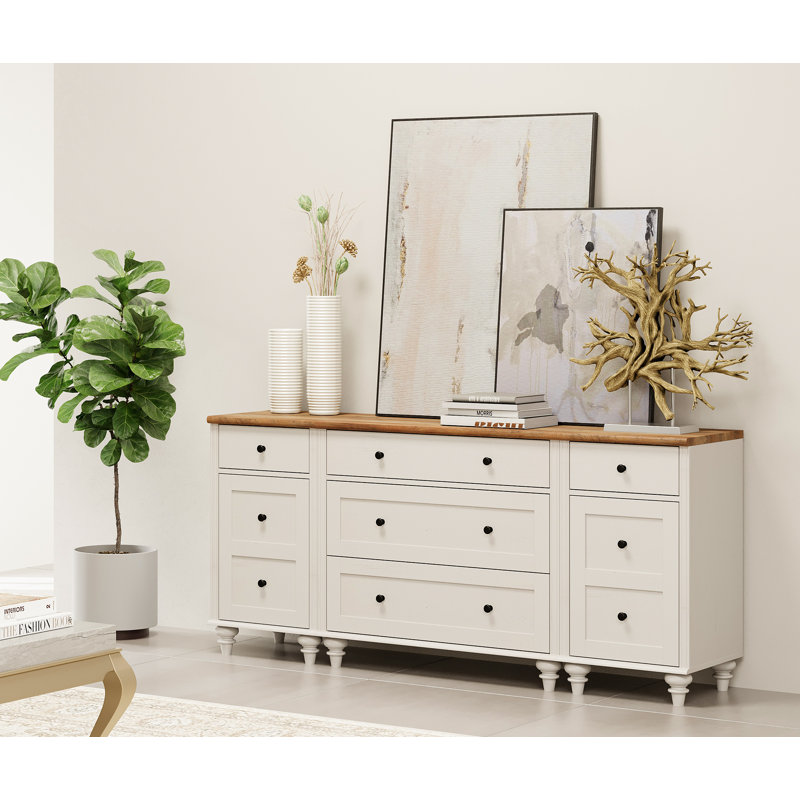 Commodes Scarlett Mid Century Modern avec station de charge, commode pour chambre à coucher avec 5 tiroirs et 2 armoires de rangement