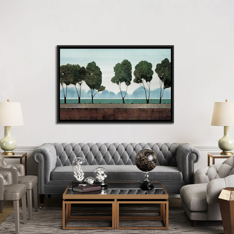 Six Trees by Robert Charon - Print, 18" H x 26" W x 1.5" D, Black Framed Canvas, No Mat