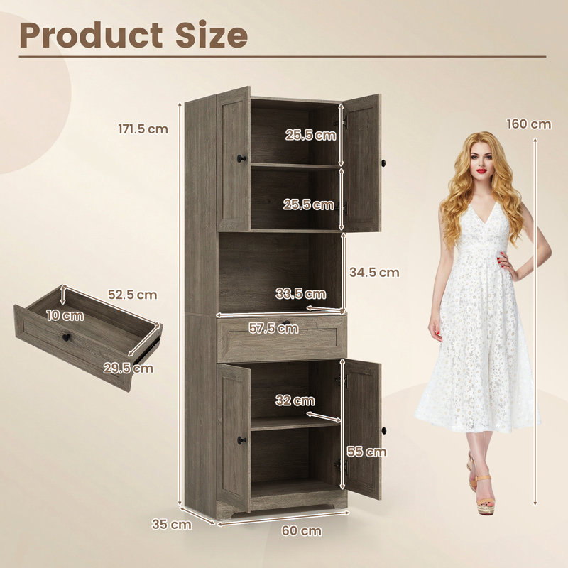 171.5cm Kitchen Pantry, Grey