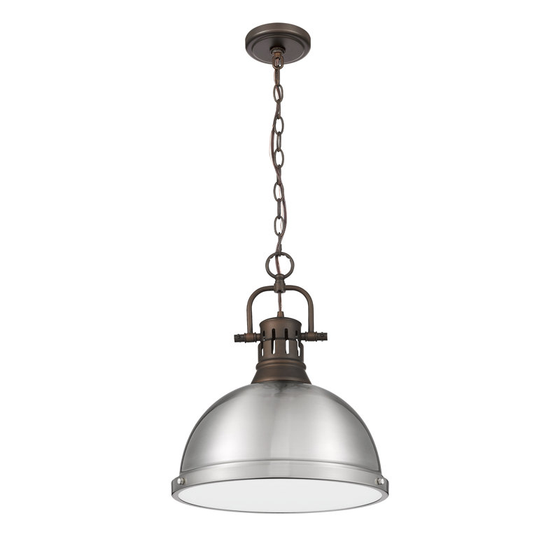 Aljona 1-Light Pendant with Chain, Silver, Rubbed Bronze, 16.875" H x 14" W x 14" D