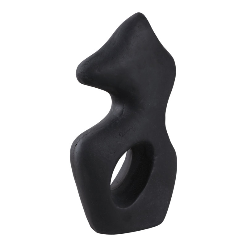 Abstract Pottery Paper Mache Modern Sculpture With Curved Silhouette And Contemporary Artistic Design, Black