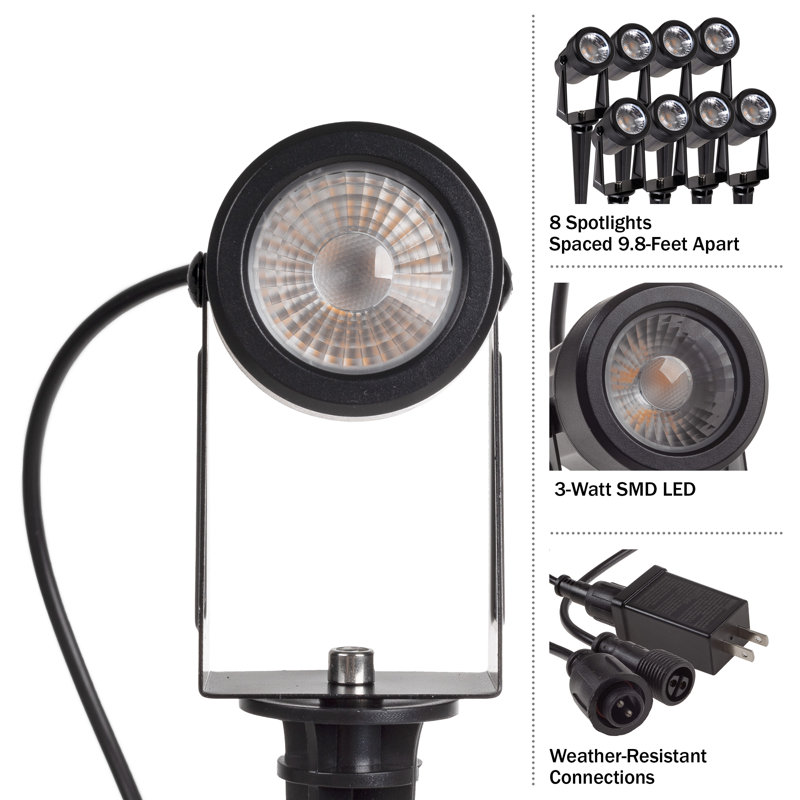 Set of 8 Black Low Voltage LED Outdoor Spotlights