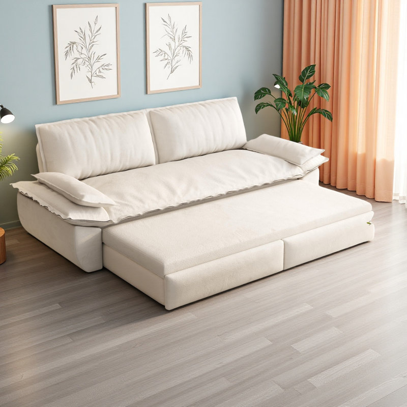 Canapé-lit escamotable de 73,2 po, canapé-lit convertible 3 en 1, causeuse en velours multifonctionnel, Beige
