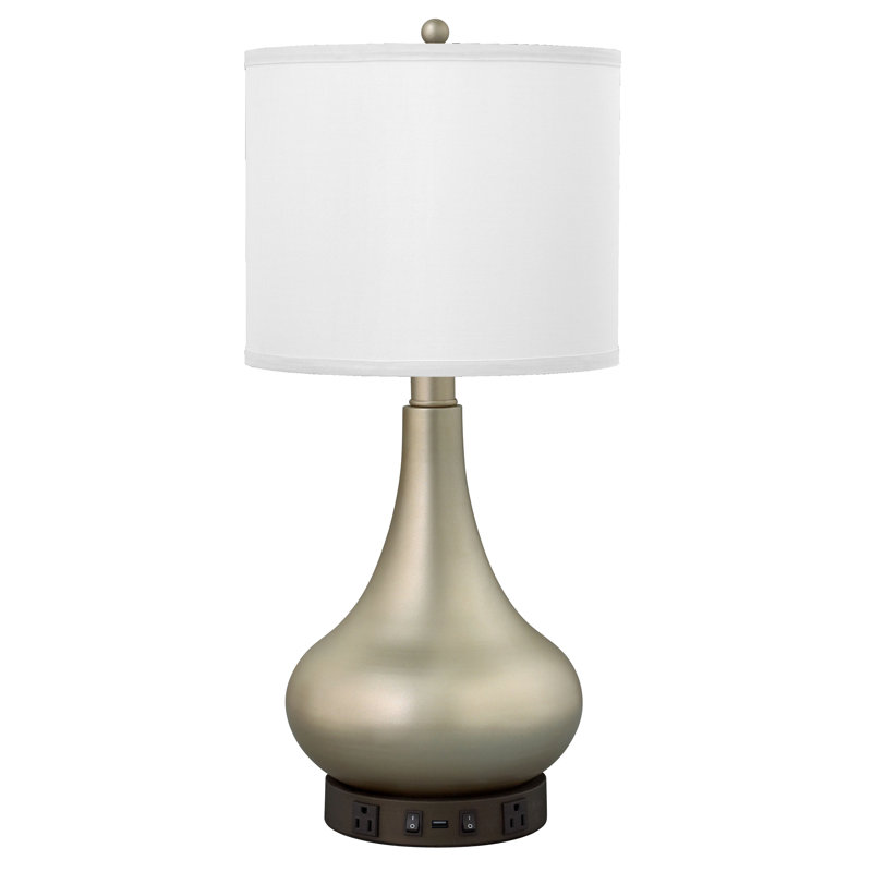 Lampe de table champagne 26 "avec prise USB et prise Bolle