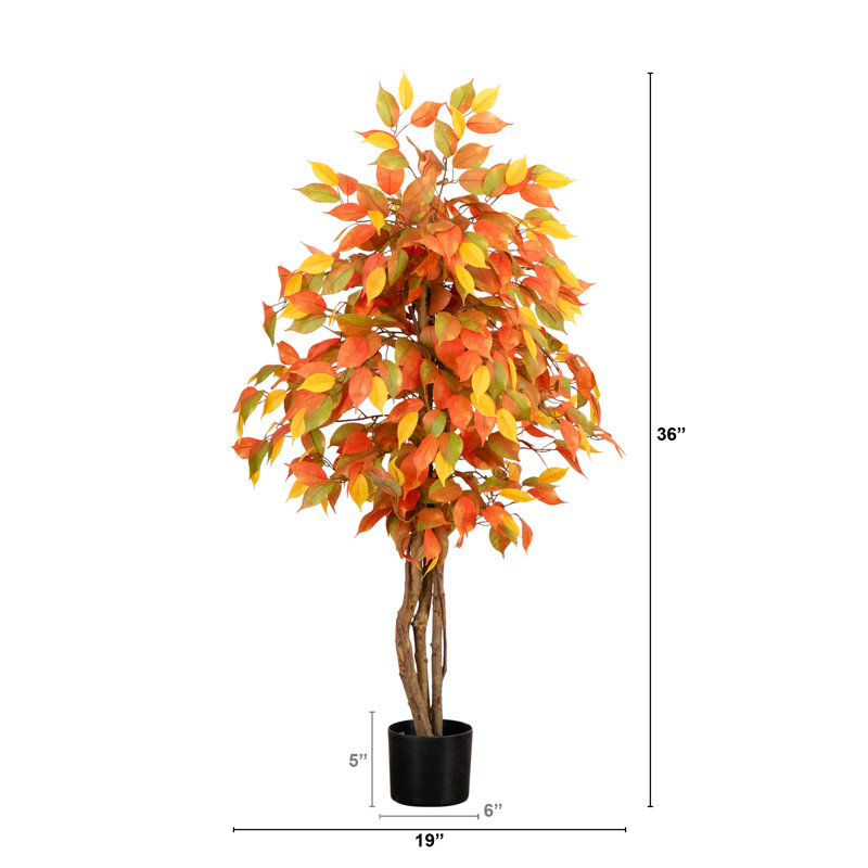 10ft. Autumn Ficus Artificial Fall Tree, 36" H x 19" W x 19" D, Orange