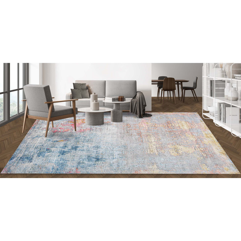 Tapis gris et multicolore noué à la main de haute qualité, Rectangle de 5 pi x 8 pi