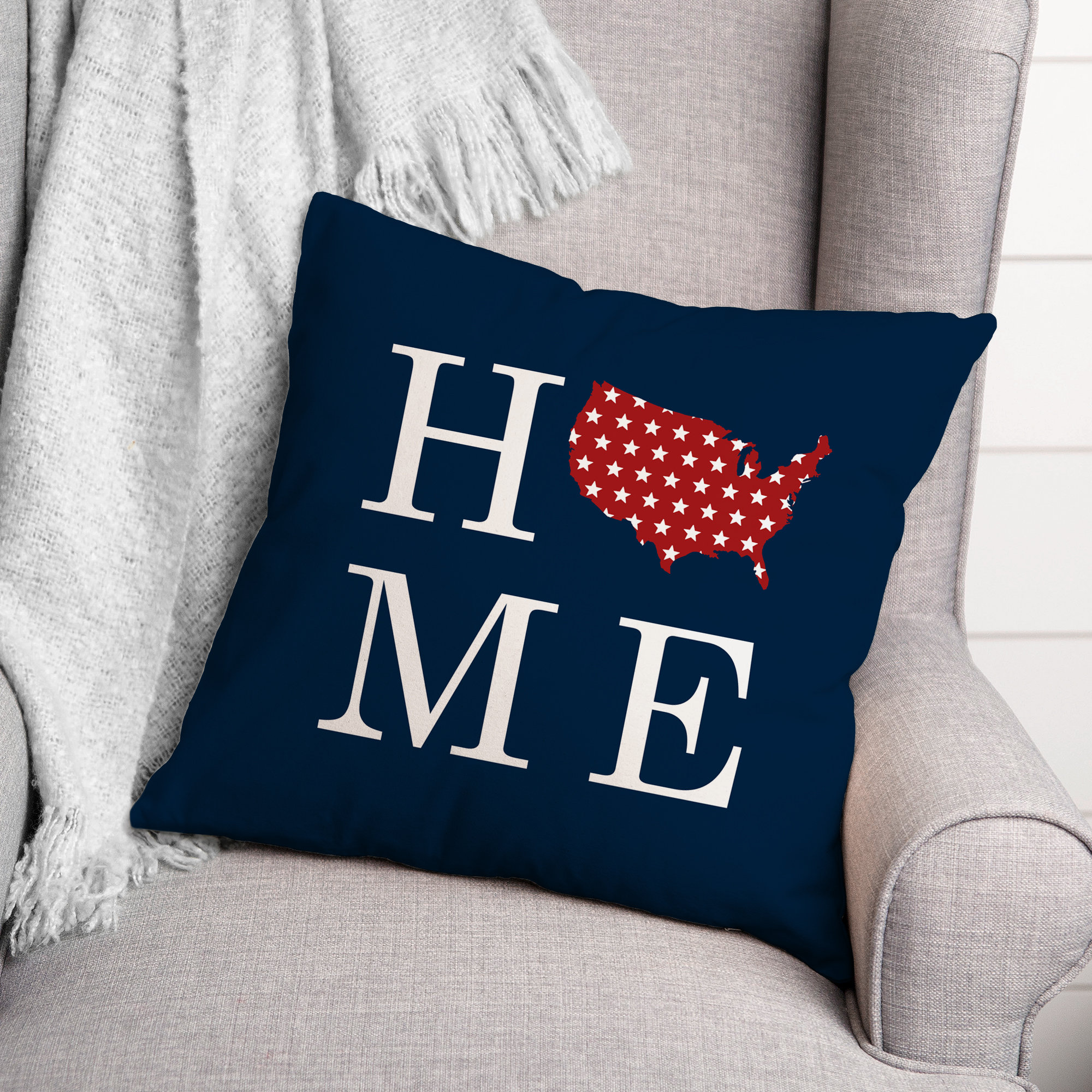 Holiday Pillows God Bless America 18 x 18 White Indoor Throw Pillow