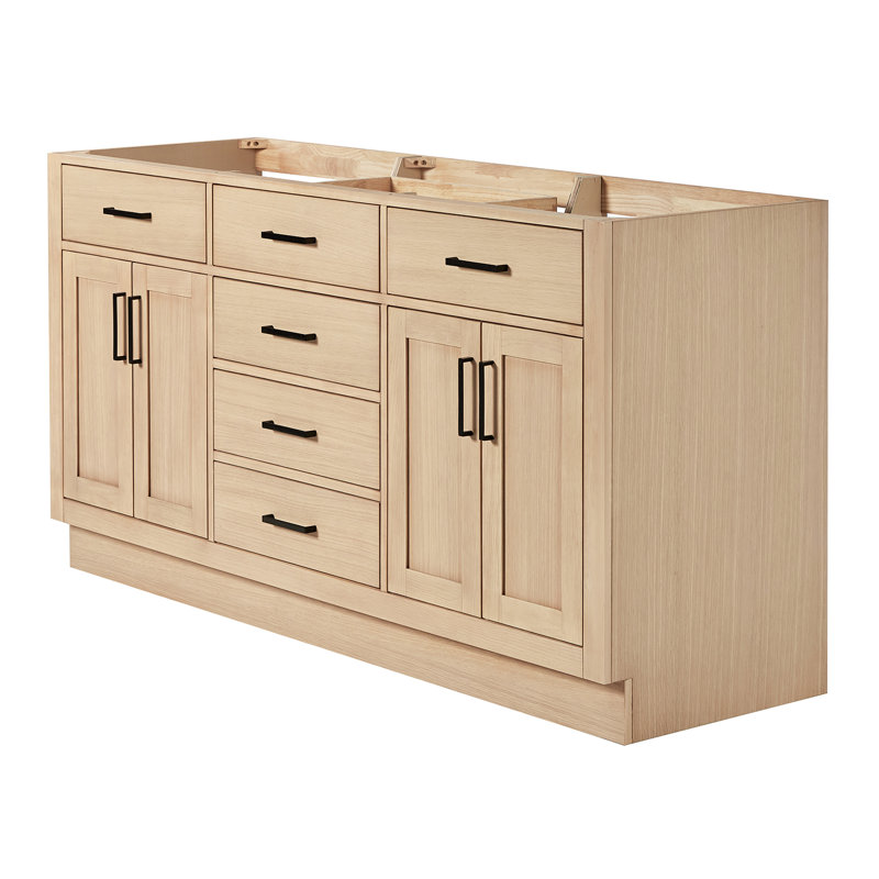 Hepburn 66'' Double Bathroom Vanity Base Only, Matte Black, Natural Oak