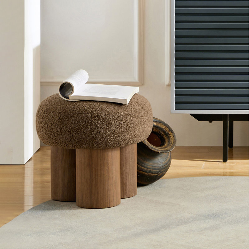 Mushroom Stool, Cushion, Wooden Barrel PVC Pipe（Only One Ottoman ), Brown, Brown
