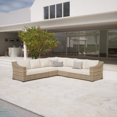 Ensemble modulaire de patio en osier avec coussins 7 personnes Eloisa