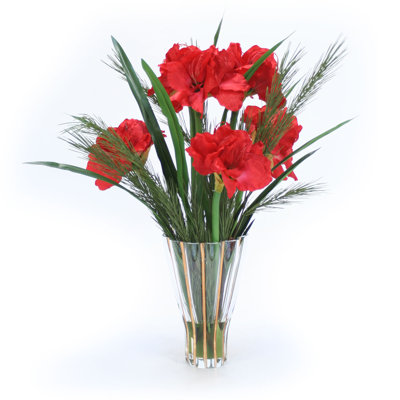 Faux Silk Amaryllis Arrangement in Vase