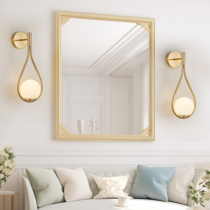 Modern 20" Modern Gold Wall Sconces with Opal Glass Globe - Mid-Century Luxury Lighting for Bedroom, Living Room-Set of 2
