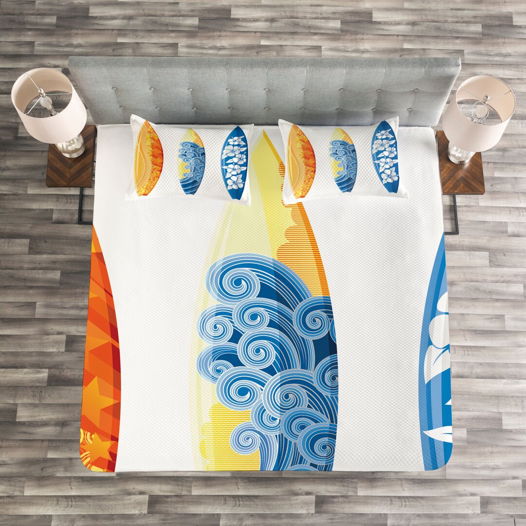 Gestepptes Bettdecken-Set, Surf Fun Wassersport, Sommer, Blau Orange Gelb