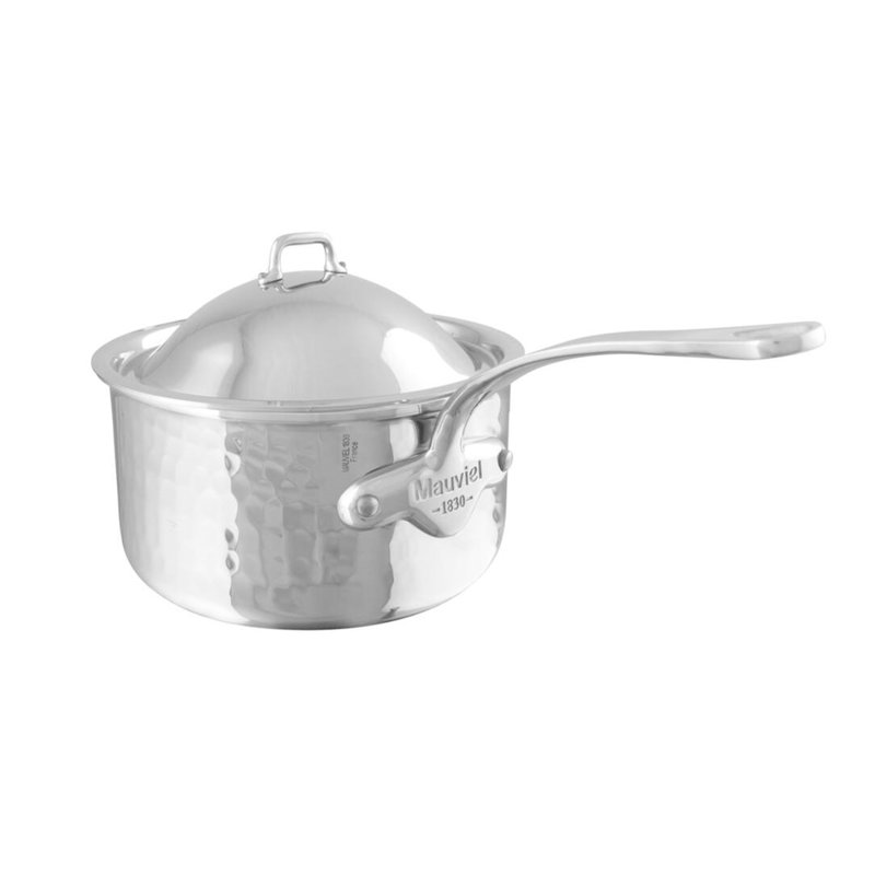 Mauviel M'elite Hammered 5-Ply Sauce Pan With Lid, Cast Stainless Steel Handles, 2.6-Qt, 11.03"