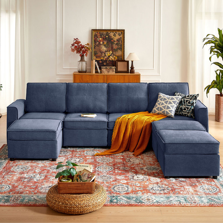 117.3" Large - Sized 4 Seaters Storage Modular Sofa Anti Scratch with 3 Ottomans
