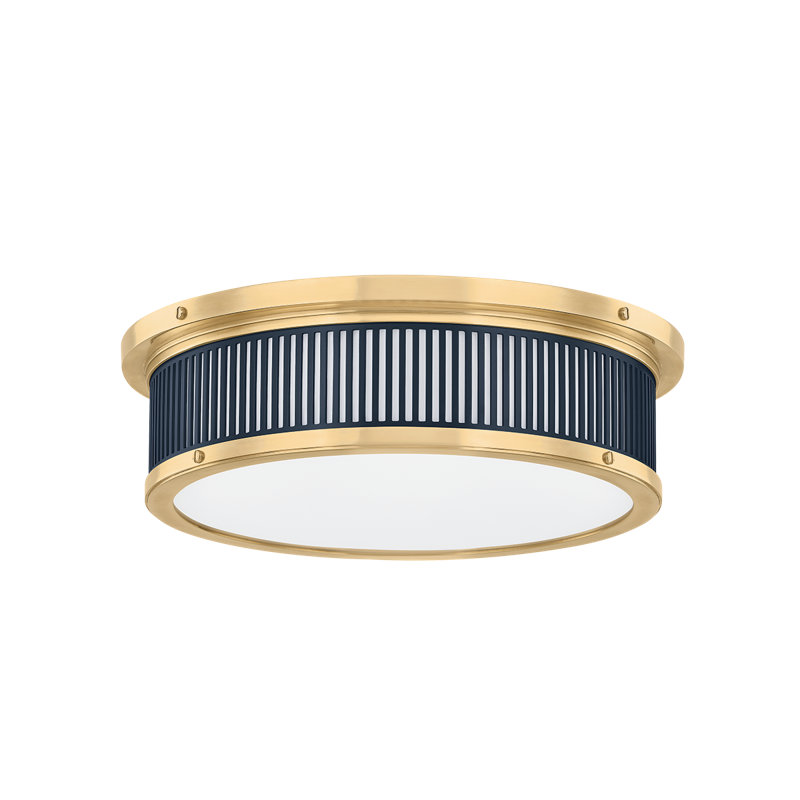 Ashdown Flush Mount in Aged Brass and Distressed Bronze by Mark D. Sikes, Blue