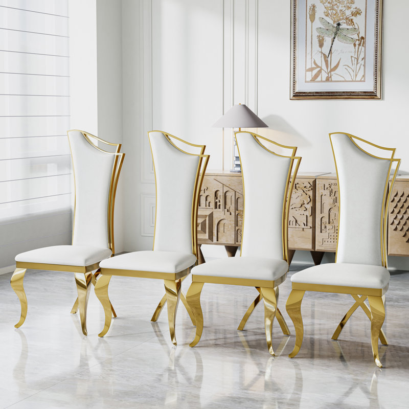 Chaise d'appoint à dossier solide, 4, Blanc, Or