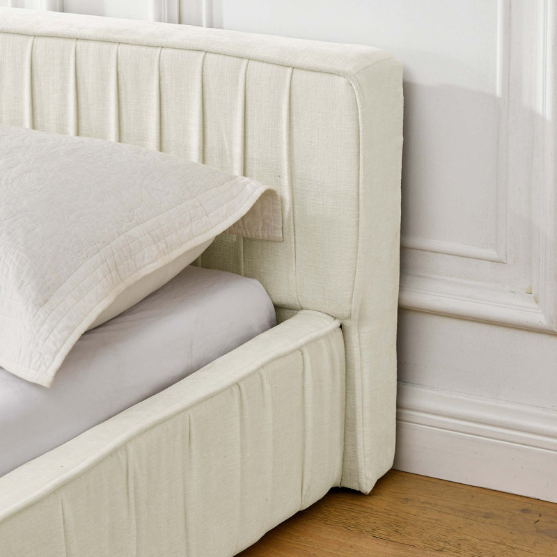 Queen Size Upholstered Bed Frame, Beige
