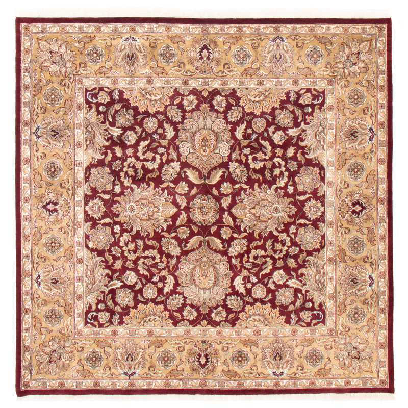 Tapis carré rouge en laine noué à la main de conception unique 8 pi x 8 pi New Age Riverdale
