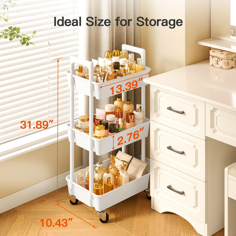 Versatile 3-tier Rolling Cart: Lightweight, Lockable Wheels, And Easy Assembly For Living Room,bedroom,office