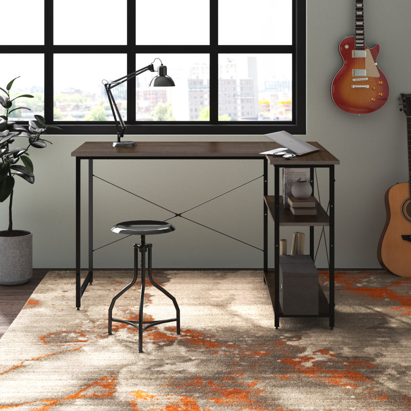 Ottman L-Shaped Computer Desk, Brown/Black