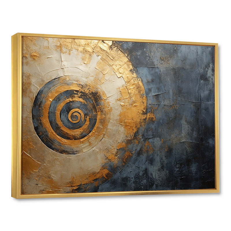 Golden Twilight Spiral III sur toile, Cadre flottant doré, H 34 po x l 44 po