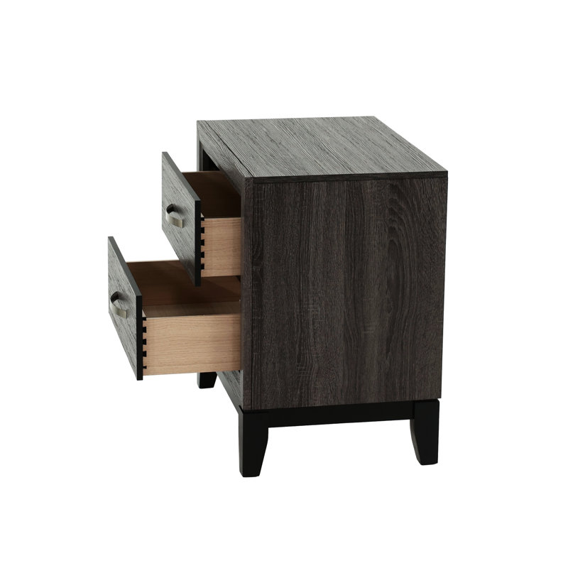 Table de chevet de chambre rustique en chêne gris avec 2 tiroirs, qualité du bois massif 2, bois, magnifique
