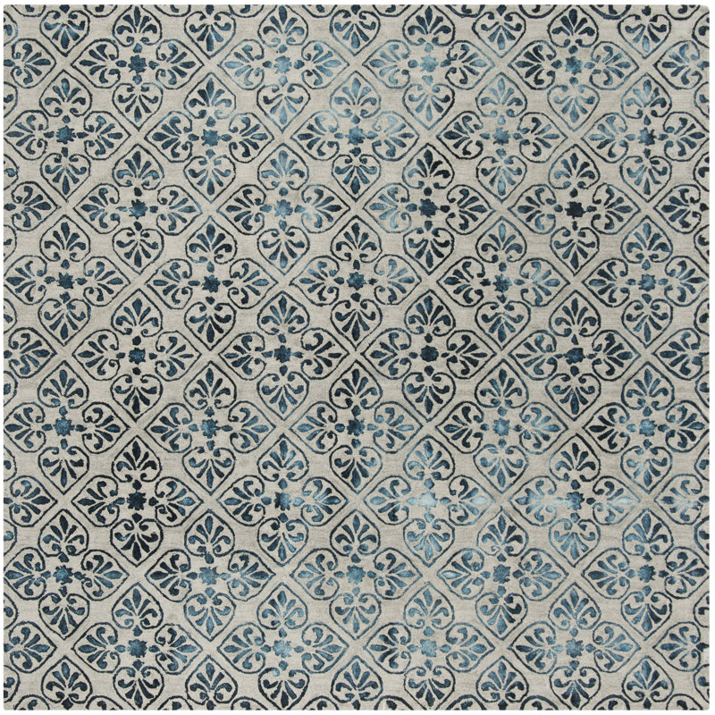 Oakton Hand Tufted Wool Floral Rug, Square 7'