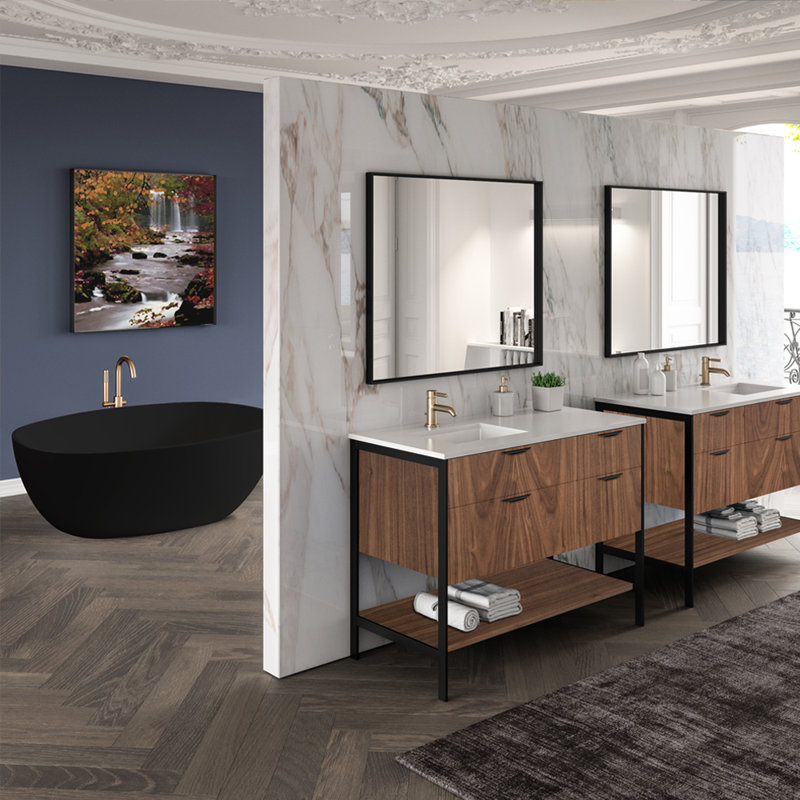 Eleganza 63.12'' L Freestanding Soaking Bathtub, Matte Black