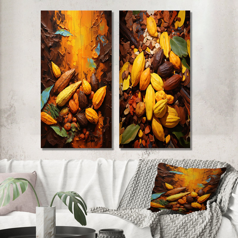 Cacao Beans Odyssey - ensemble de 2 reproductions d'art mural Cacao, Toile tendue, H 28 po x l 25 po