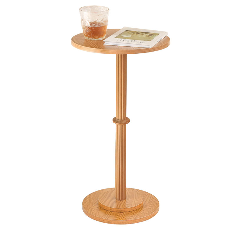 Table de boissons, petite table d'appoint pour petits espaces, table de bout ronde moderne avec pieds en bois cannelé, brun