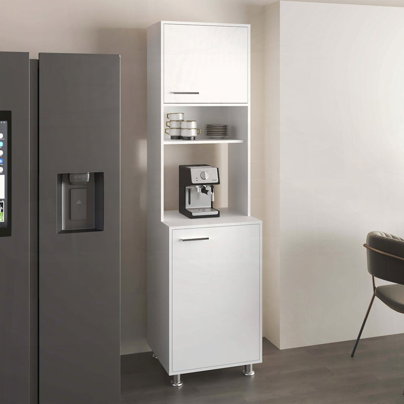 Antares Kitchen Pantry Cabinet with Open Middle Shelf and Upper Storage