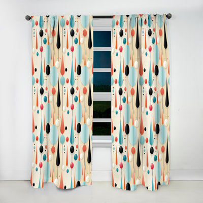 Mid Century Geometric Blue And Beige Pattern II - Abstract Curtain - Velvet Room Darkening - 1 Panel