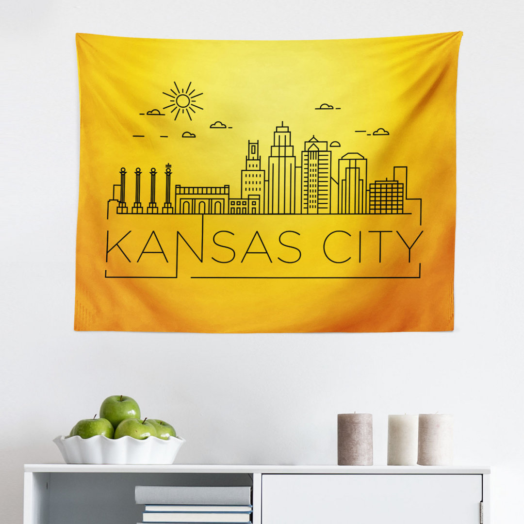 Wandbehang Minimal Kansas Missouri Linear City Skyline mit typografischen Design