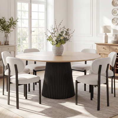 Vernon 6 - Person Solid Wood Round Dining Table Set With 60" Round Dining Table & 6 Chenille Upholstered Chairs