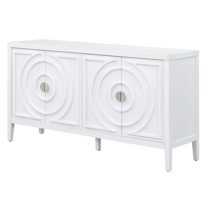 TREXM Round-Groove Sideboard - Retro Storage Cabinet for Dining & Living Room, White