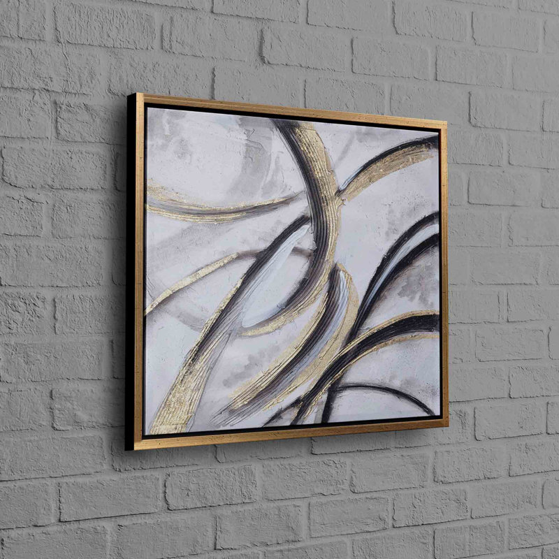 Shimmering Modern Luxury Print on Canvas Art for Elegant Wall Decor, Gold Floater Framed, 80 cm H x 80 cm W