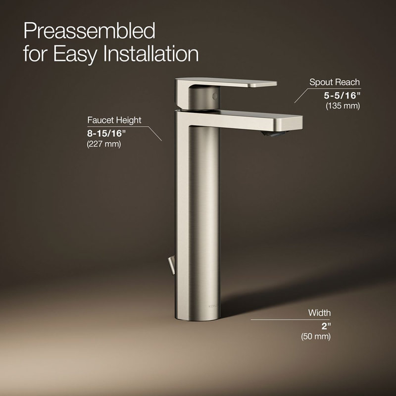 Parallel Tall Single-Handle Bathroom Sink Faucet, Single-Hole Faucet with Pop-Up Drain, 1.2 GPM, Brushed Bronze, 0.5