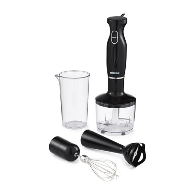 GEEPAS 4-in-1 Hand Blender with Electric Whisk, 860ML Vegetable Chopper & 600ML Beaker | 200W Stick Blender, Soup Mixer, Hand Immersion blender| Mini Food Processor for Baby Food Soup Fruits Egg Whisk