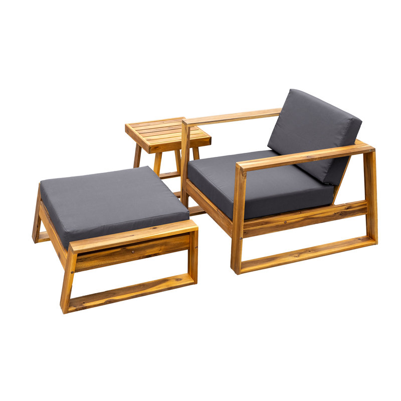 Wood Lounge - Chair, & Compact Side Table Comfortable Cushions Suitable For Patio, Balcony, Garden Patio Chair And Enhance Your Outdoor Entertainment Area