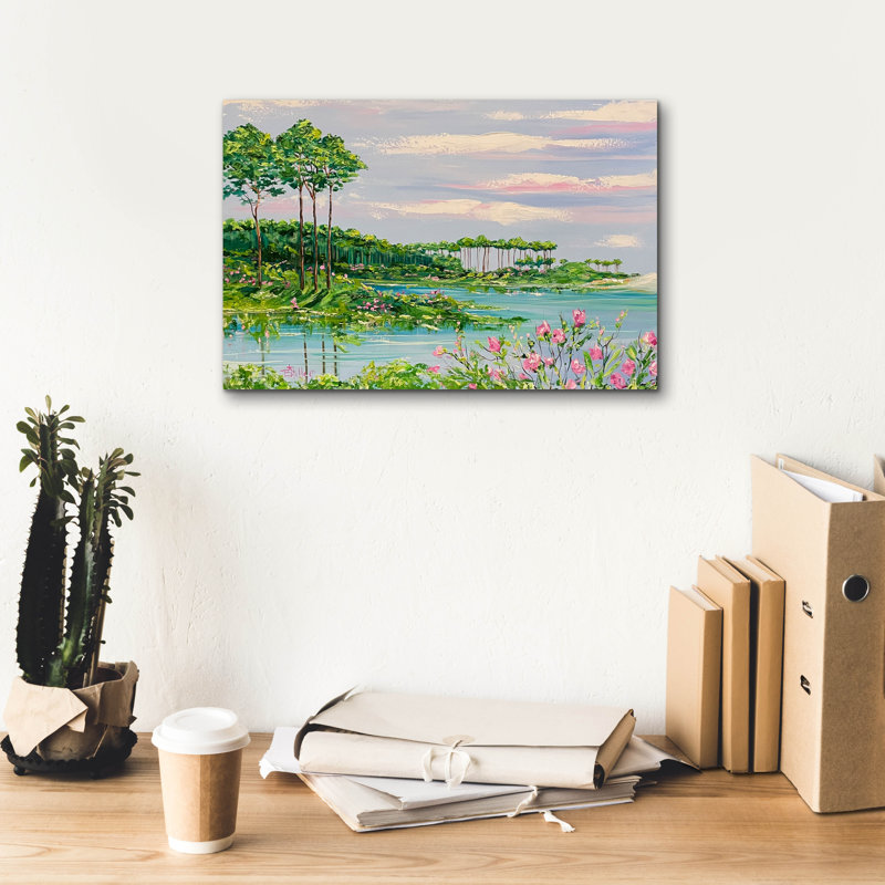 «Western Lake» par Estelle Grengs, art mural sur toile, H 12 po x l 18 po x P 0,75 po
