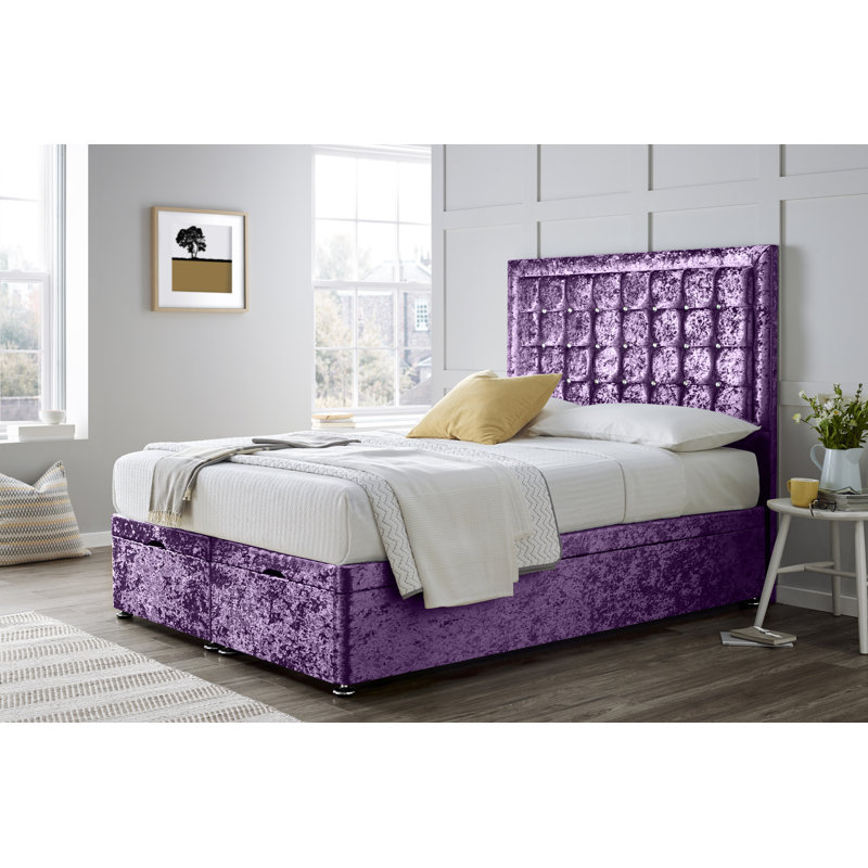 Verona Florence End Lift Ottoman Divan Bed with 24" Headboard on Struts, Purple, Single (3')